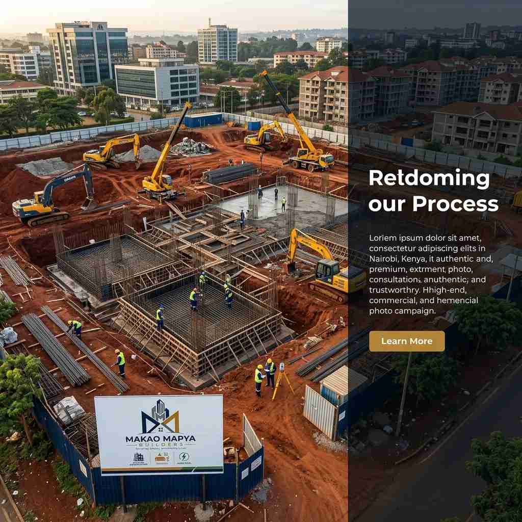 Aerial view of the Syokimau Garden Apartments construction site showing the structural frame in progress, built by Makao Mapya Builders